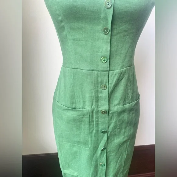 New Reformation Prescott Linen Dress In Palm Green - Picture 3 of 9